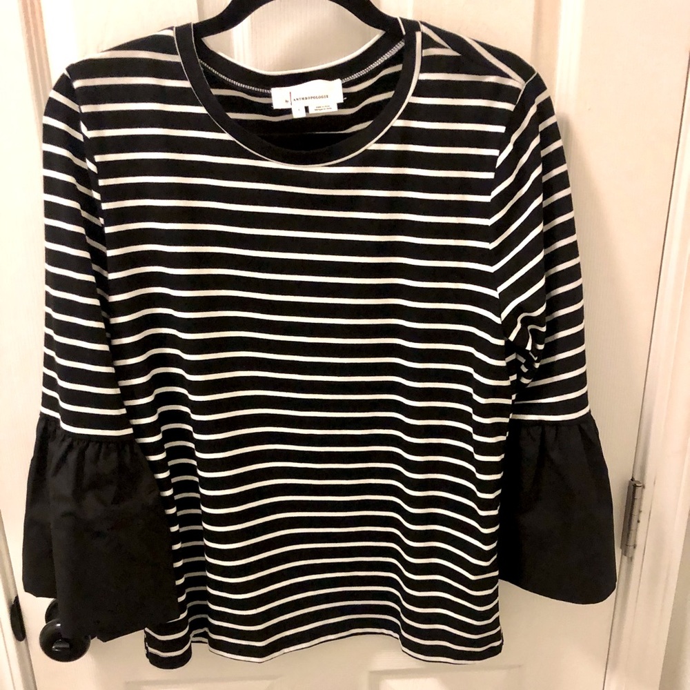 Anthropologie 
Black and White striped top with 3/4 inch sleeves.
